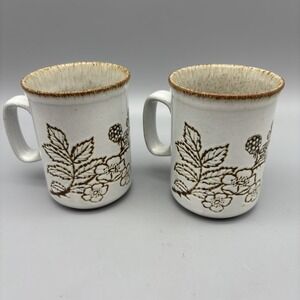 Vintage Dunoon Ceramics Scottish Blackberries Leaves Set Of 2 Mugs Scotland